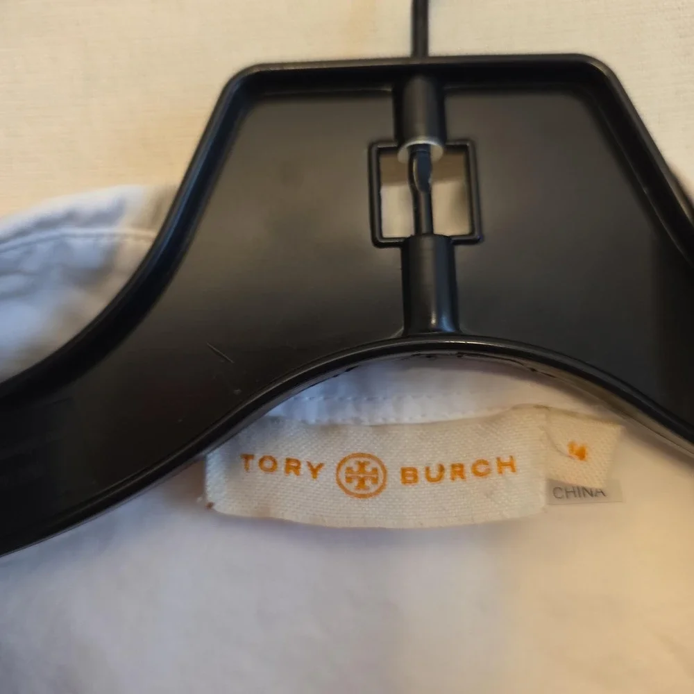 Tory Burch Button Up Shirt Womens M Blue Colorblock Chambray Long Sleeve‎ Top